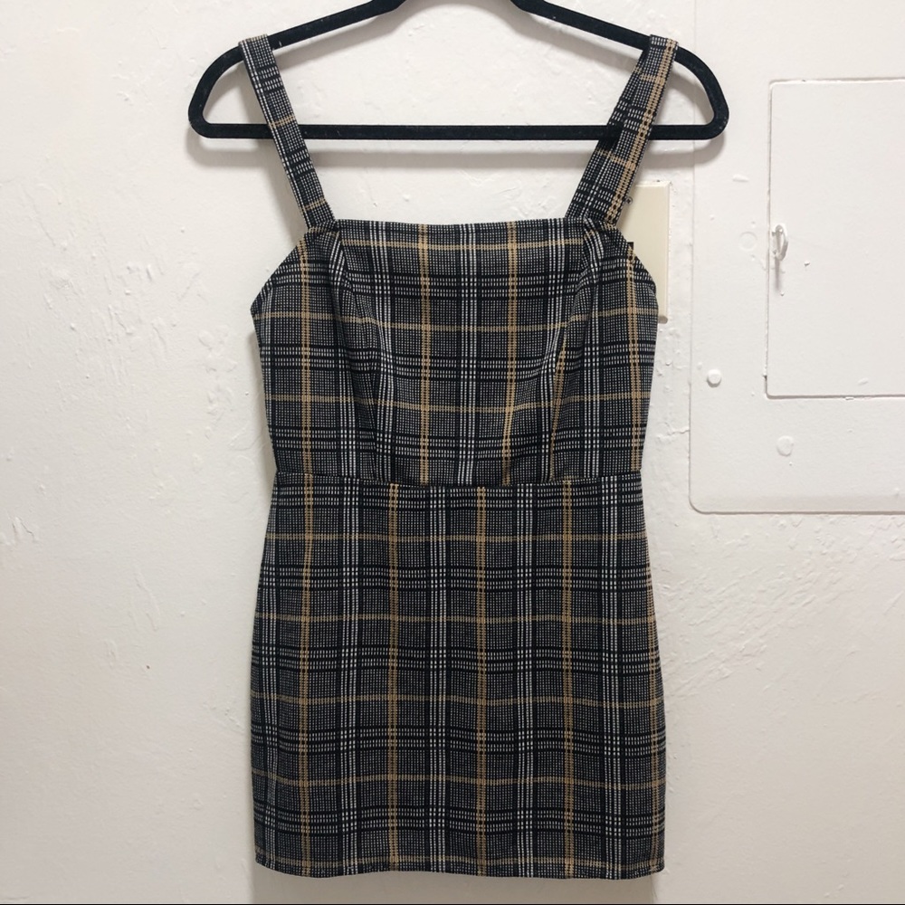 Petite Gray and Tan Plaid Dress